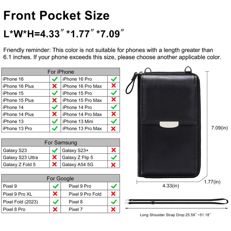 KUKOO Small Crossbody Bag Cell Phone Purse Wallet with Credit Card Slots for Women(NOT for iPhone Plus/Pro Max) - Image 2